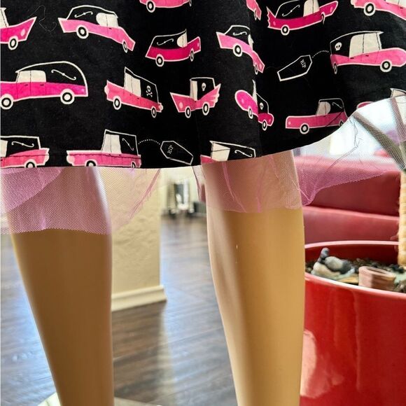 Folter Black vintage dress with pink hearse print sz L - Picture 6 of 13